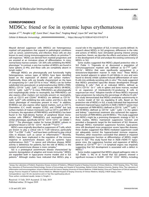 Pdf Mdscs Friend Or Foe In Systemic Lupus Erythematosus