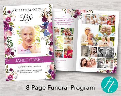 8 Page Floral Display Funeral Program Template Funeral Templates