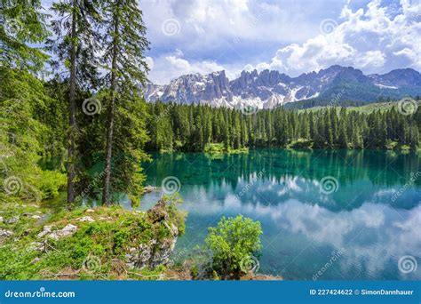Paradise Scenery At Karersee Lago Di Carezza Carezza Lake In Dolomites