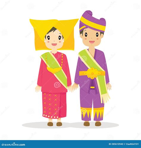 Cute Couple Wearing Padang Indonesia Traditional Dress Vector