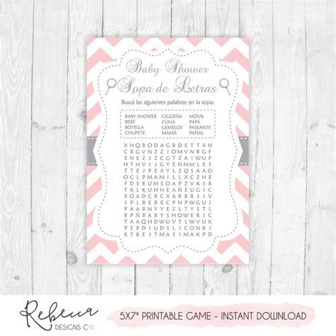 Wordsearch Game In Spanish Baby Shower In Spanish Español Juegos Baby
