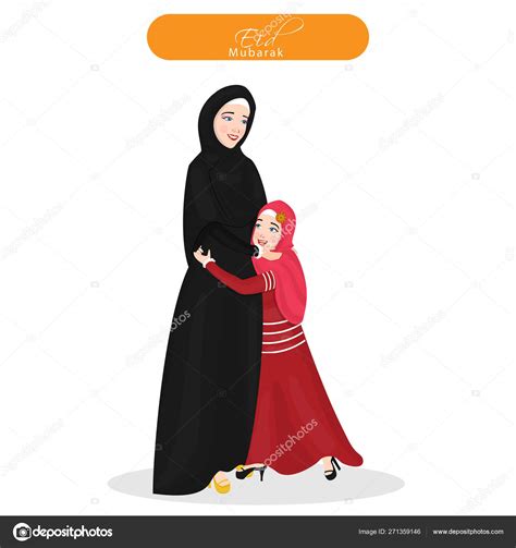 Character Of A Cheerful Islamic Mother Hugging Her Daughter In E Stock Vector Image By