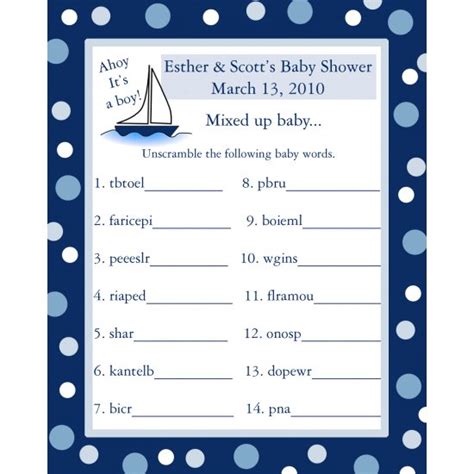 Paper and pen for each guest. 24 Personalized Baby Shower Word Scramble Game Cards AHOY ...