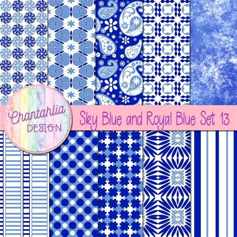 Sky Blue And Royal Blue Digital Papers Set 13 Chantahlia Design In