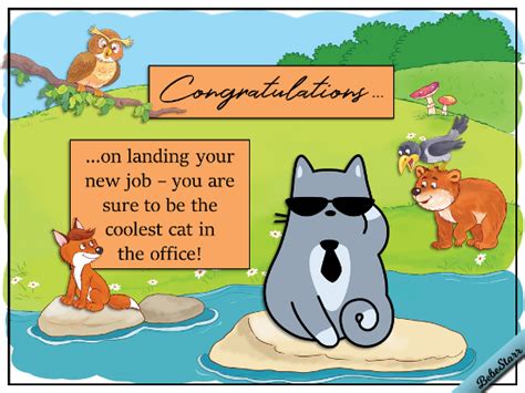 In this moment of gratification, we have put together a list of beautiful congratulation on your new job messages to help you wish them a lengthy, irreproachable, and productive time at their new job. Coolest Cat In The Office. Free New Job eCards, Greeting ...