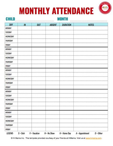 Free Printable Daycare Attendance Sheets Printable World Holiday