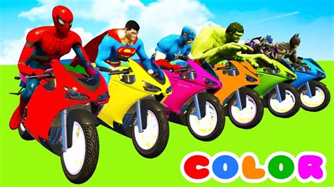 Motorcycles Color Race In Cars Cartoon And Superheroes With Spiderman