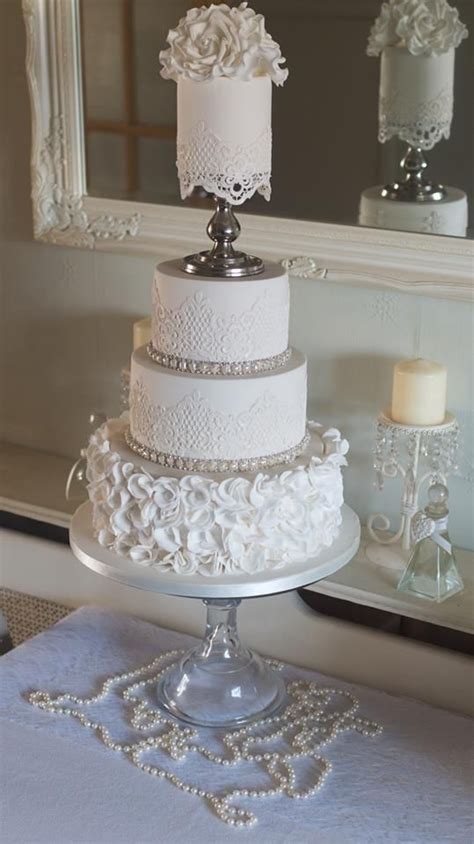 Vintage Frou Frou Wedding Cake Scrunch Ruffle Roses Tier Edible Cake