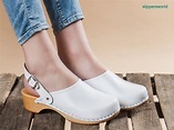 Swedish Wooden Clogs for Women White Leather Women Clogs - Etsy