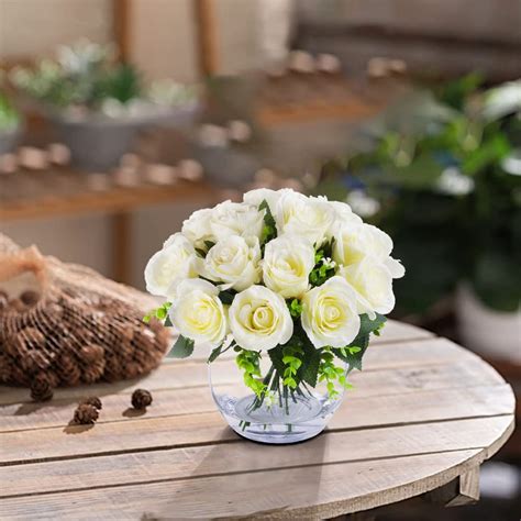 Buy Enova Floral 18 Heads Silk Rose Artificial Flowers In Vase Faux