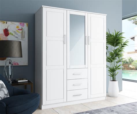 Made entirely of solid pine wood and hand. Cosmo 3-Door Wardrobe/Armoire, Mirror, 3-Drawer by Palace ...