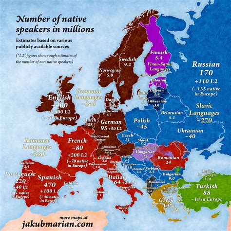 Jakub Marian S Map Of European Languages By Number Of Native Speakers