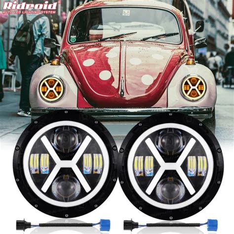 For Vw Beetle Classic 7 Inch Round Led Headlights Hilow Beam Halo Drl