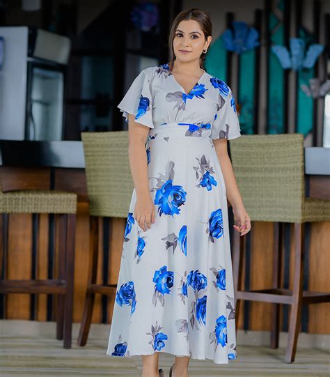 Blue Printed Rose Floral Maxi Dress Lizas Closet