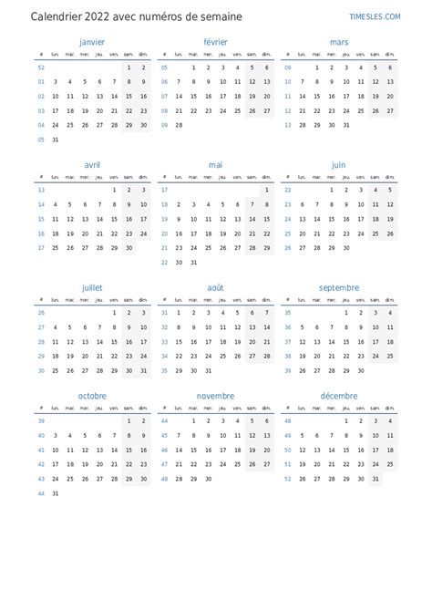 Calendrier 2022 Avec Semaines Imprimer Et Télécharger Le Calendrier