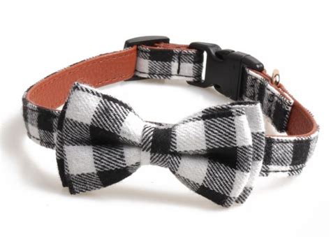 Black And White Chequered Luxury Bow Tie Dog Collar All Dog Collars