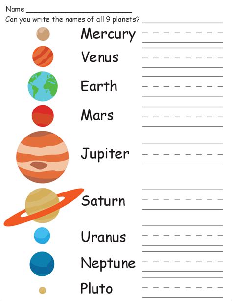 1st Grade Worksheet Solar System