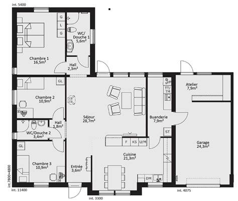 Plan De Maison Plain Pied Avec Garage Double Bricolage Maison Et