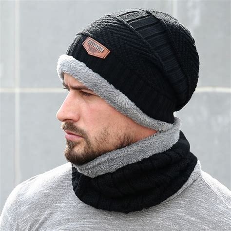 Winter Knitted Hats Scarves Men Winter Cap Beanie Thick Neck Warm Wool Bonnet Skullies Beanies