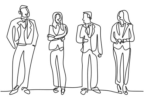 Continuous Line Drawing Of Business People Standing With Gentle And