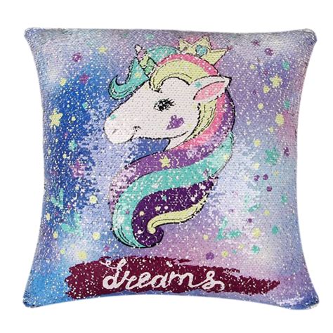 Sequin Unicorn Decorative Cushion Covers Reversible Pillow Cover Size