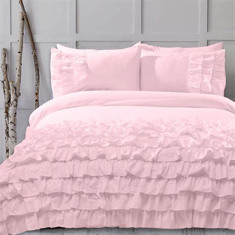 8 Pcs Frilly Pink Bed Sheet Set With Quilt Pillow And Cushions Covers