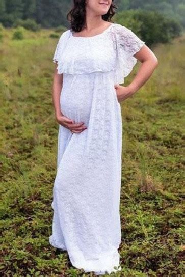 White Lace Off Shoulder Scoop Cheap Maternity Dress For Photoshoot