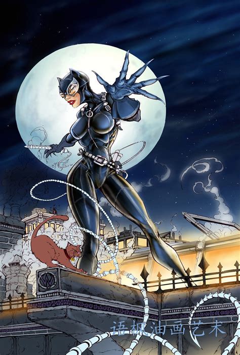 Original Modern Art Print Painting On Canvas J233catwoman On Rooftop