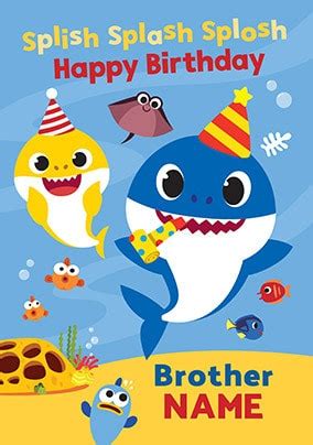 Baby shark theme birthday thank you card for your boy / girl. Baby Shark Brother Personalised Birthday Card | Funky Pigeon