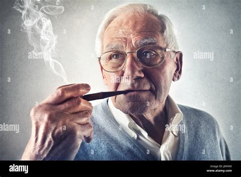 Old Man Smoking Pipe Stock Photo Alamy