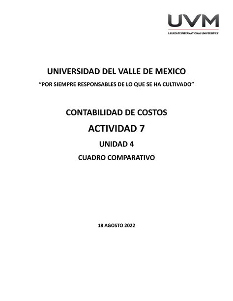 Cuadro Comparativo UNIVERSIDAD DEL VALLE DE MEXICO POR SIEMPRE