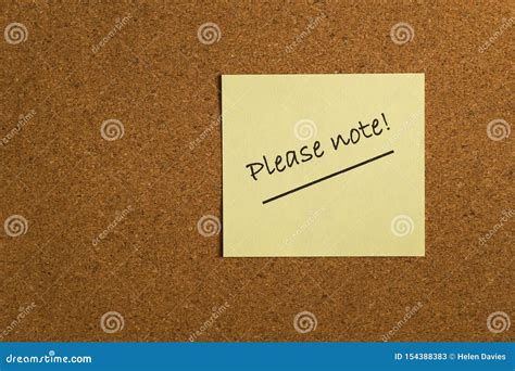 Small Yellow Sticky Note On Office Noticeboard Stock Image Image Of