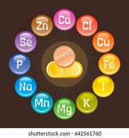 Mineral Vitamin Supplement Icons Calcium Iron Stock Vector Royalty