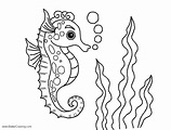 Sea Life Under The Sea Coloring Pages Sea Horse with Bubbles - Free ...