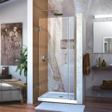 dreamline unidoor 34 35 in w x 72 in h frameless hinged shower door in brushed nickel