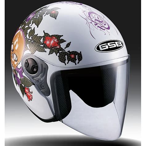 Gsb Ladies White Open Face Heart Breaker Motorcycle Helmet 13261246