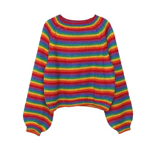 Rainbow Knitted Sweater Womens Loose Retro Jumper Knitting Women