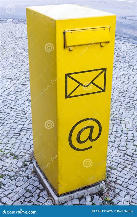 Yellow Mailbox With Letter Symbol And Emails Symbol As A Sign Of