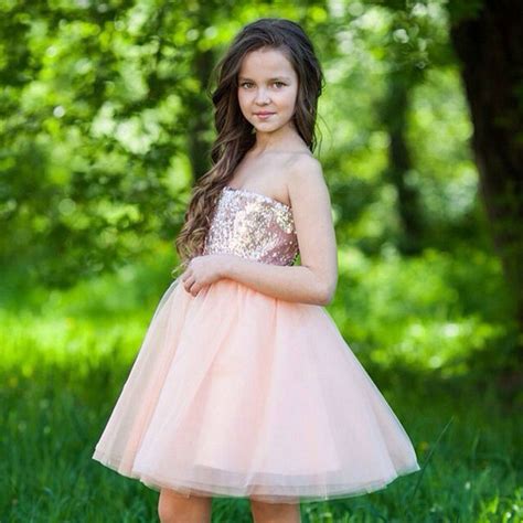 Gold Sequin Strapless Short Mini Flower Girl Dresses Light Pink Pageant