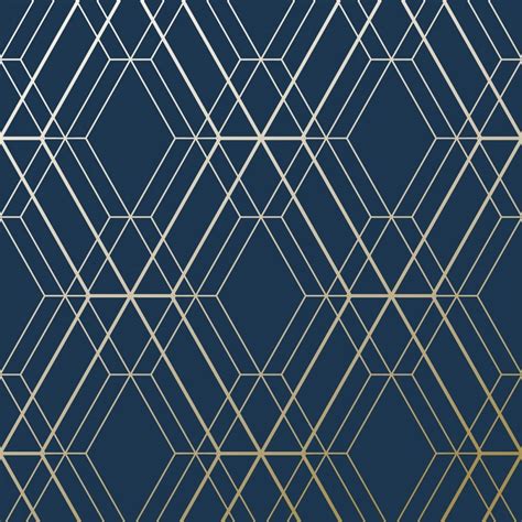 Metro Diamond Geometric Wallpaper Navy Blue And Gold Wow003