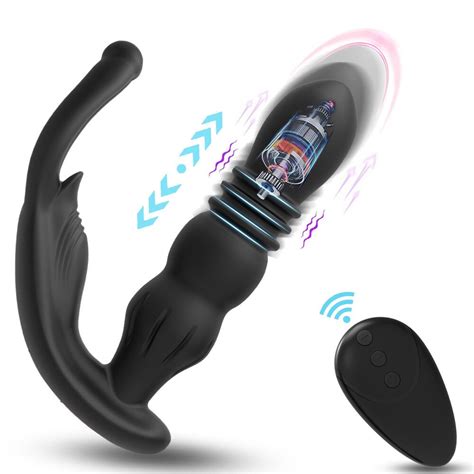 Telescopic Male Prostate Massager Silicone Dildo Vibrator Butt Plug