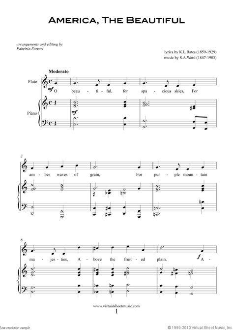 Patriotic Sheet Music And Songs For Flute And Piano Usa Tunes And Songs