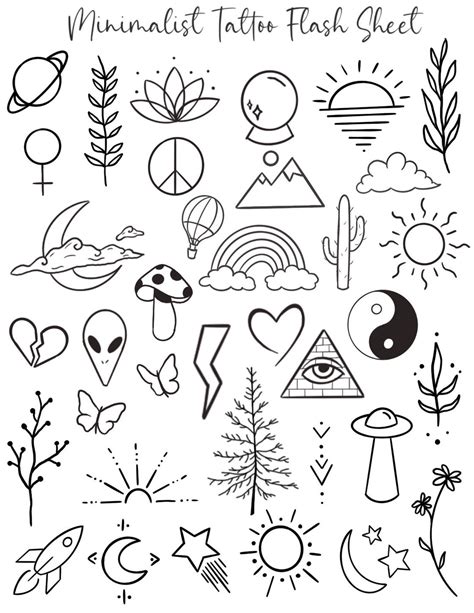 Minimalist Temporary Tattoo Flash Sheet Set Of 35 Small Tattoos Etsy