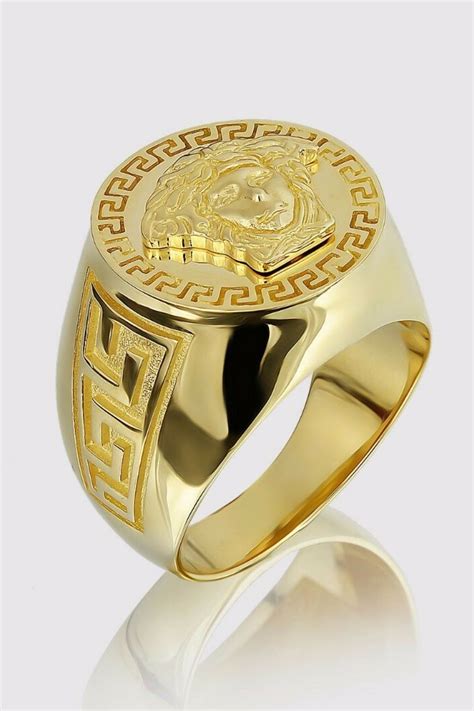 Versace Medusa 14k Solid Yellow Gold Mens Gold Ring Mens Jewelry Shiny