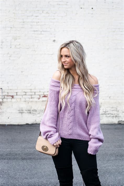 Purple Off The Shoulder Sweater With Shein Luxe Be A Lady