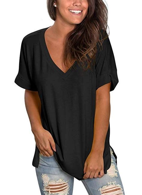Womans Short Sleeve Shirts V Neck Tees Women Cute Tops Solid Color