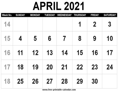 Printable April 2021 Calendar Free Printable Calendar Monthly