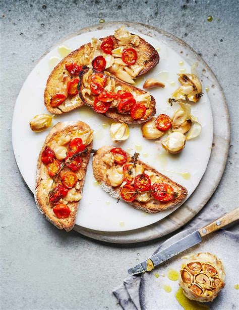 Confit Garlic With Roasted Tomatoes On Toast Recipe Tomatoes On Toast Starters Recipes