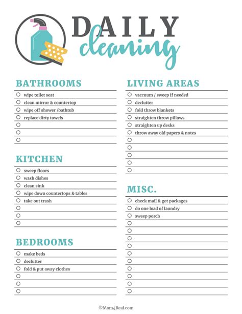 Printable Cleaning Checklists For Daily Weekly And Monthly Cleaning Cleaning Schedule
