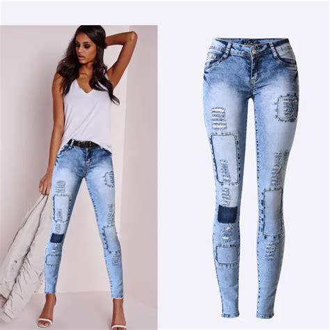 summer style low waist sky blue patchwork skinny tights women pencil jeans high stretch sexy
